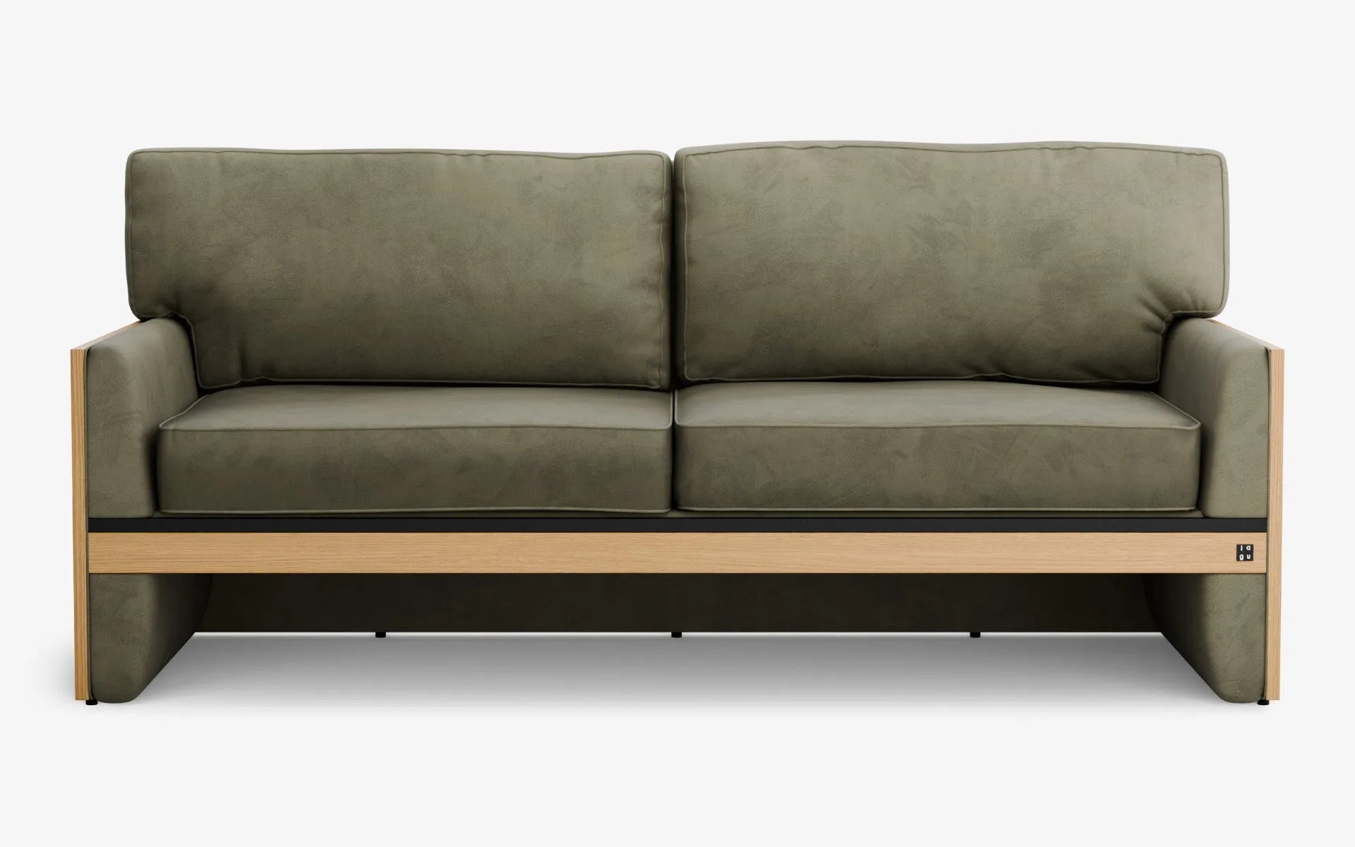 FAMED İkili Kanepe Ahşap Kolçak Yeşil Kadife Gofrato Siyah Açık Meşe Kaplama | lagu