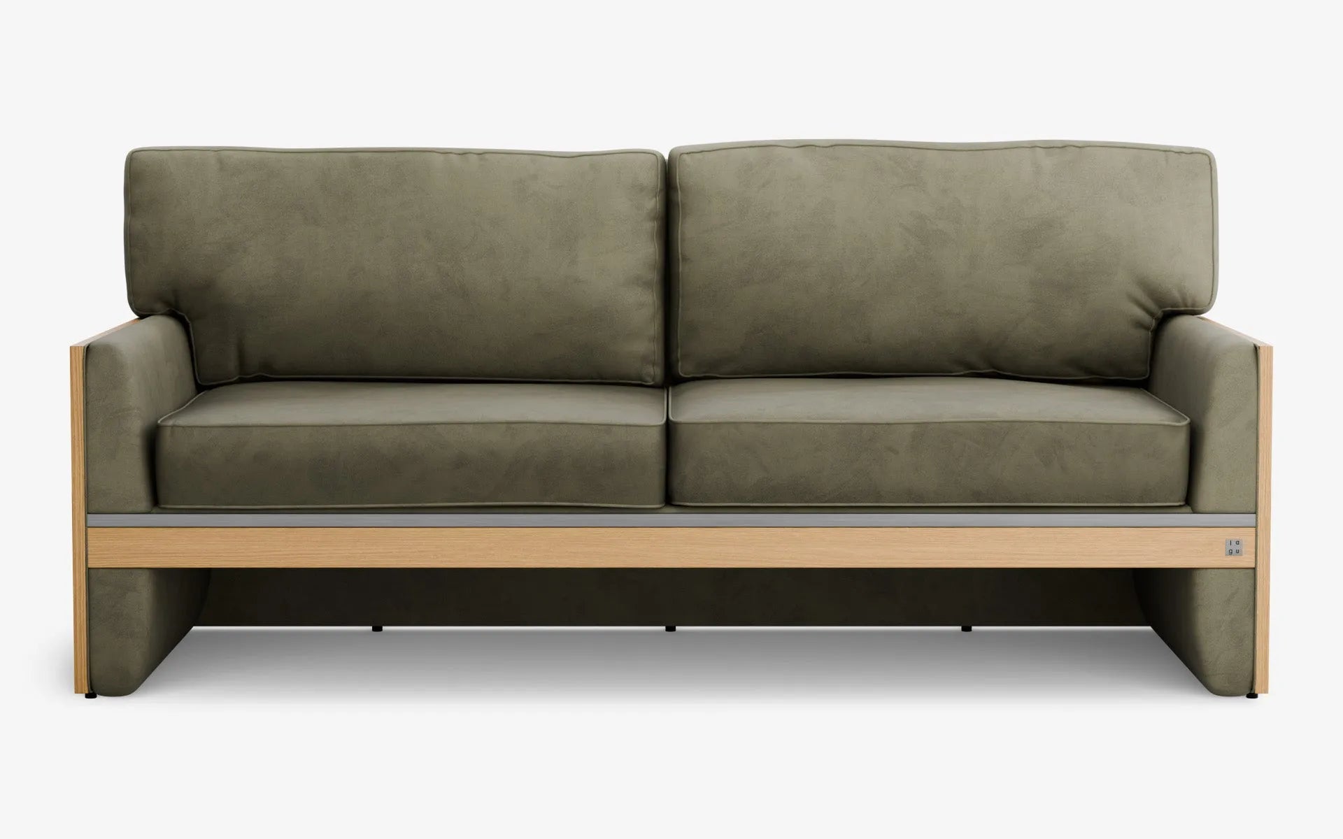 FAMED İkili Kanepe Ahşap Kolçak Yeşil Kadife Satine Krom Açık Meşe Kaplama | lagu
