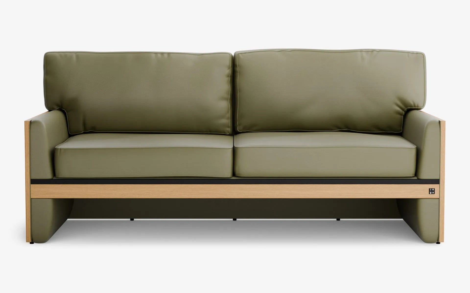 FAMED İkili Kanepe Ahşap Kolçak Yeşil Suni Deri Gofrato Siyah Açık Meşe Kaplama | lagu
