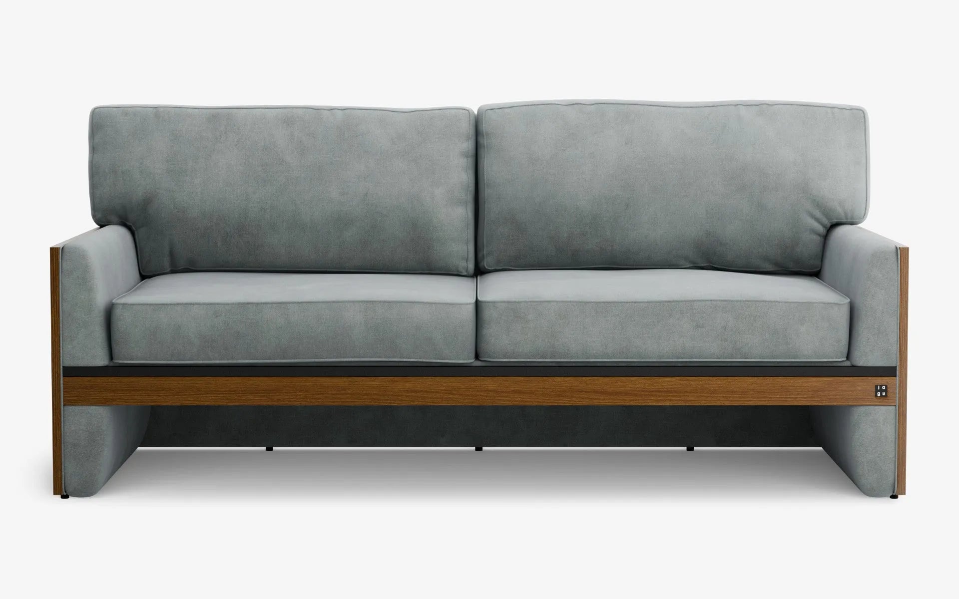 FAMED İkili Kanepe Ahşap Kolçak Gri Kadife Gofrato Siyah Koyu Meşe Kaplama | lagu