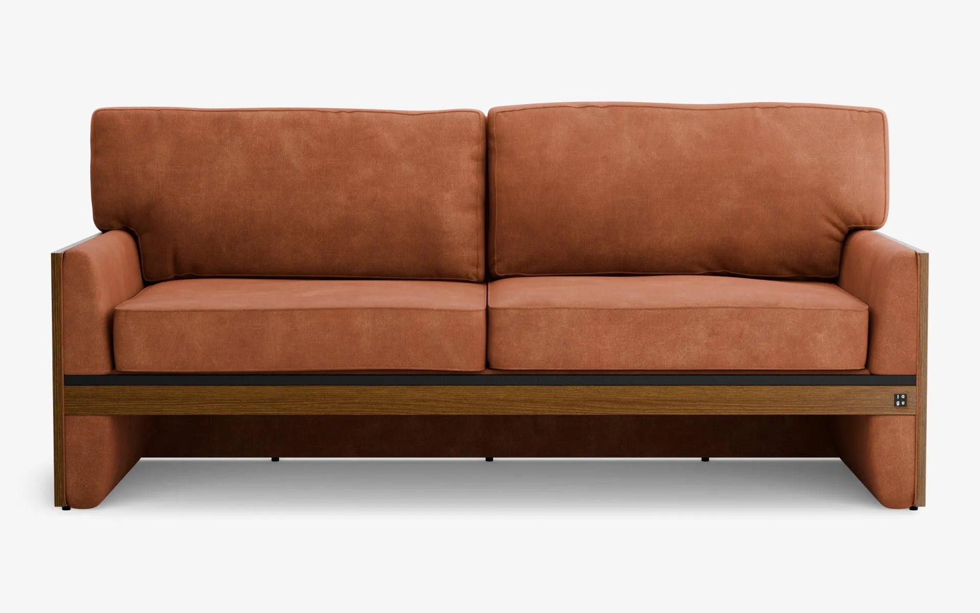 FAMED İkili Kanepe Ahşap Kolçak Turuncu Kadife Gofrato Siyah Koyu Meşe Kaplama | lagu