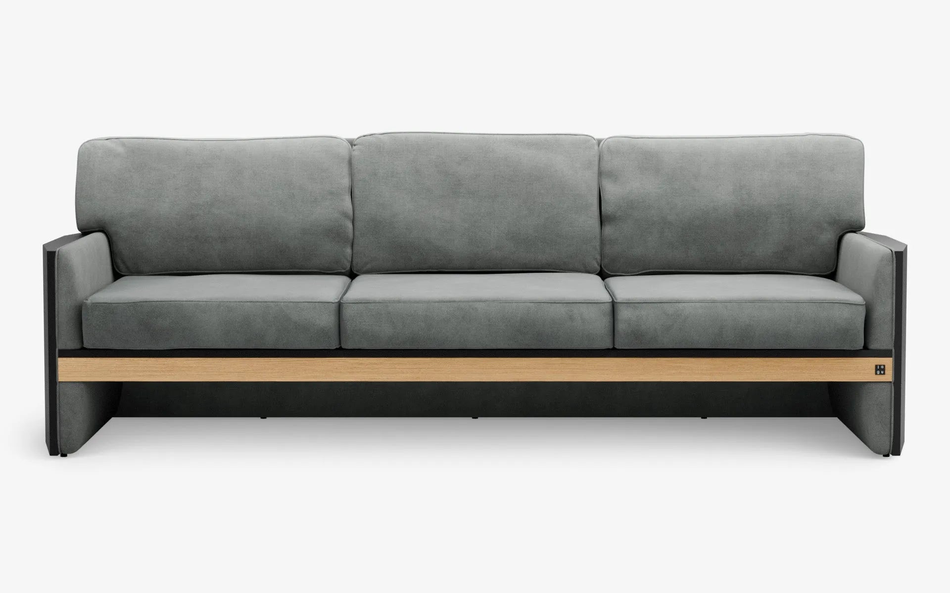 FAMED Üçlü Kanepe Bold Gri Kadife Açık Meşe Kaplama Gofrato Siyah | lagu
