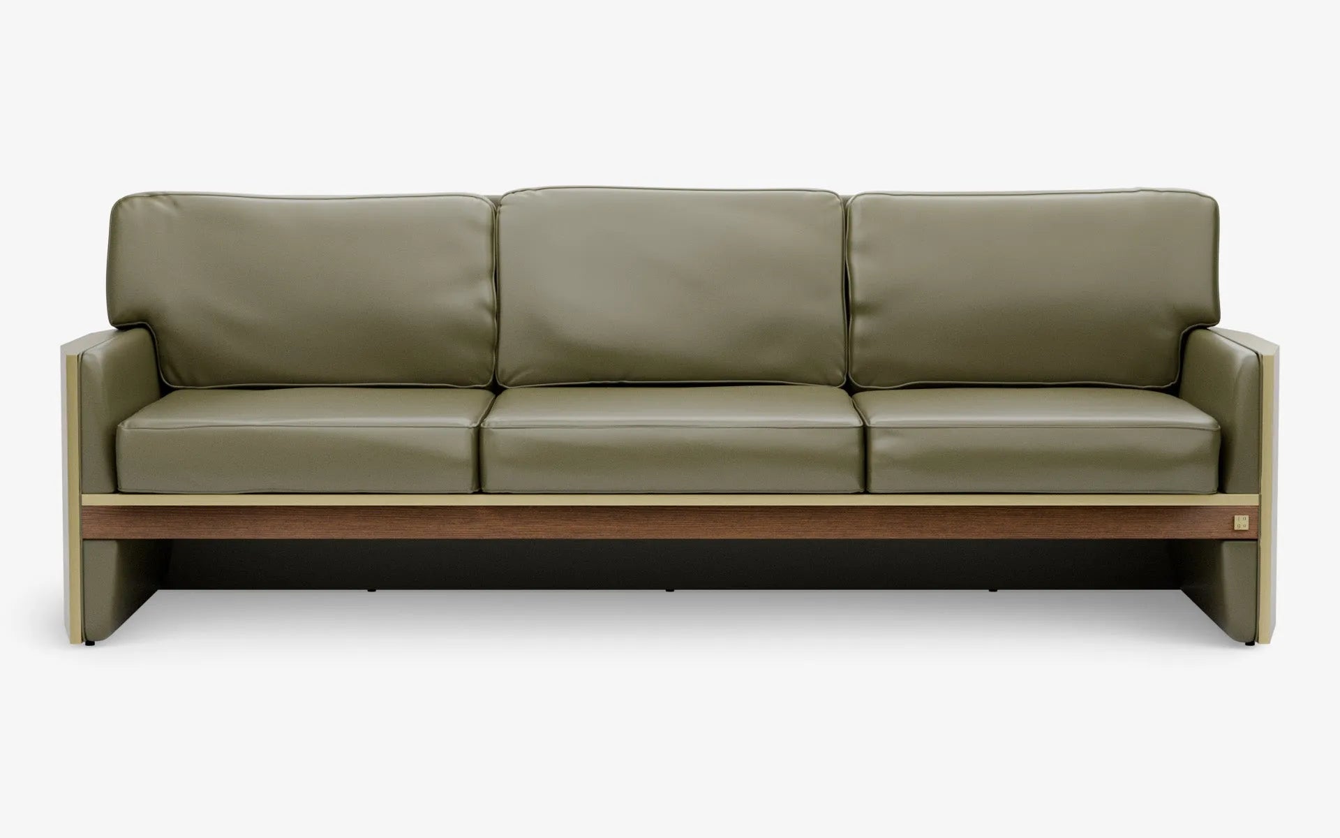 FAMED Üçlü Kanepe Bold Yeşil Suni Deri Koyu Meşe Kaplama Pirinç Kaplama | lagu