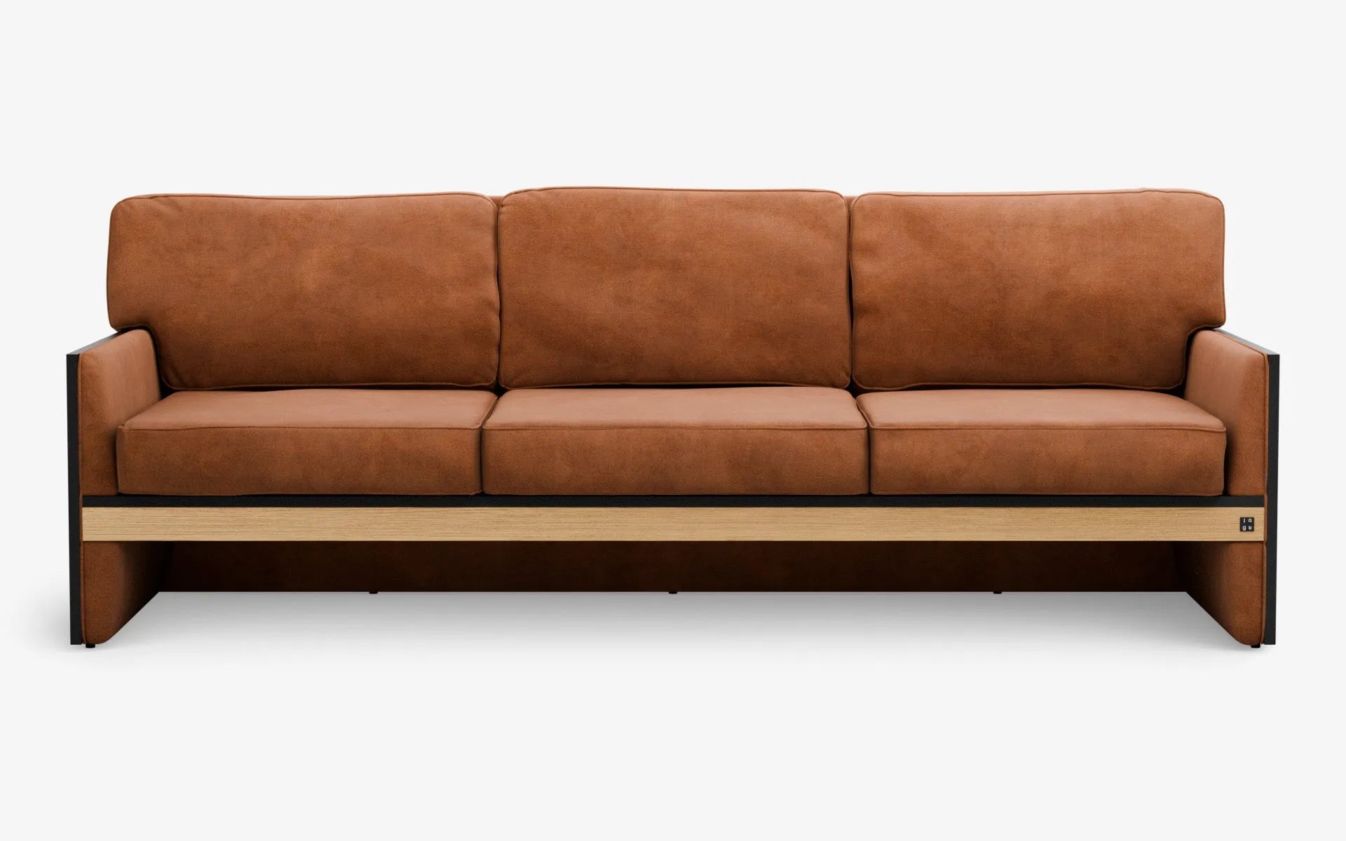 FAMED Üçlü Kanepe Turuncu Kadife Gofrato Siyah Açık Meşe Kaplama | lagu