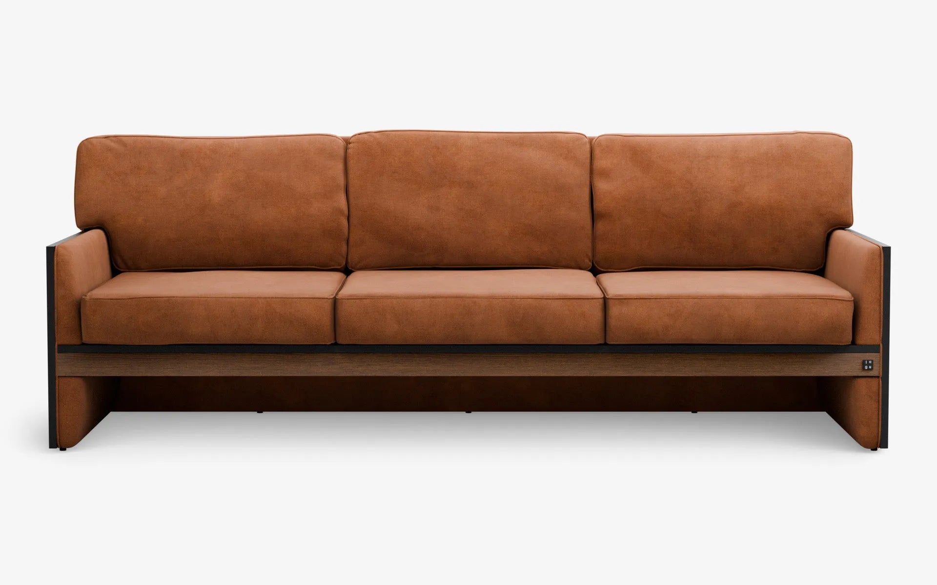 FAMED Üçlü Kanepe Turuncu Kadife Gofrato Siyah Koyu Meşe Kaplama | lagu