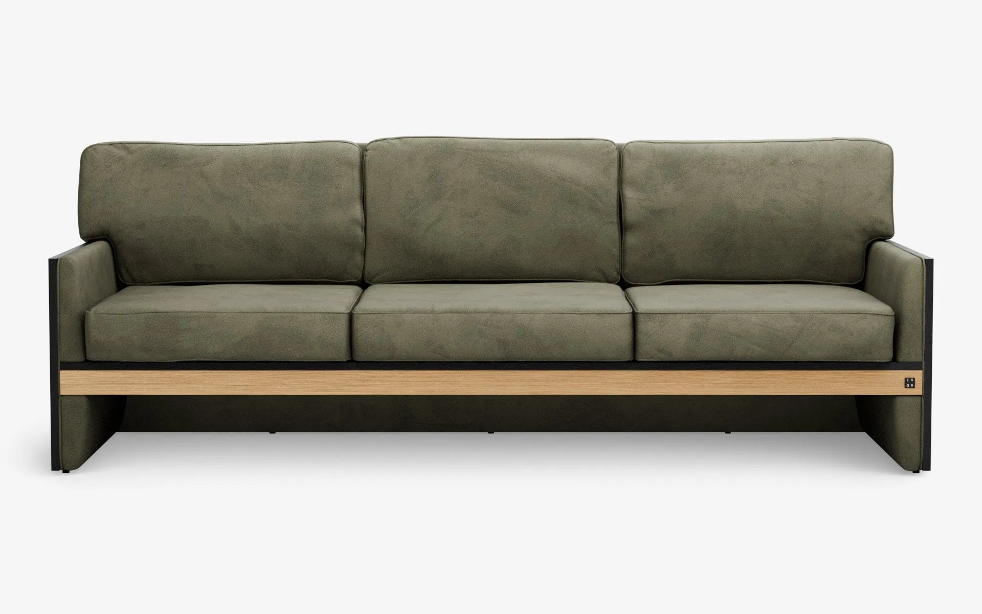 FAMED Üçlü Kanepe Yeşil Kadife Gofrato Siyah Açık Meşe Kaplama | lagu