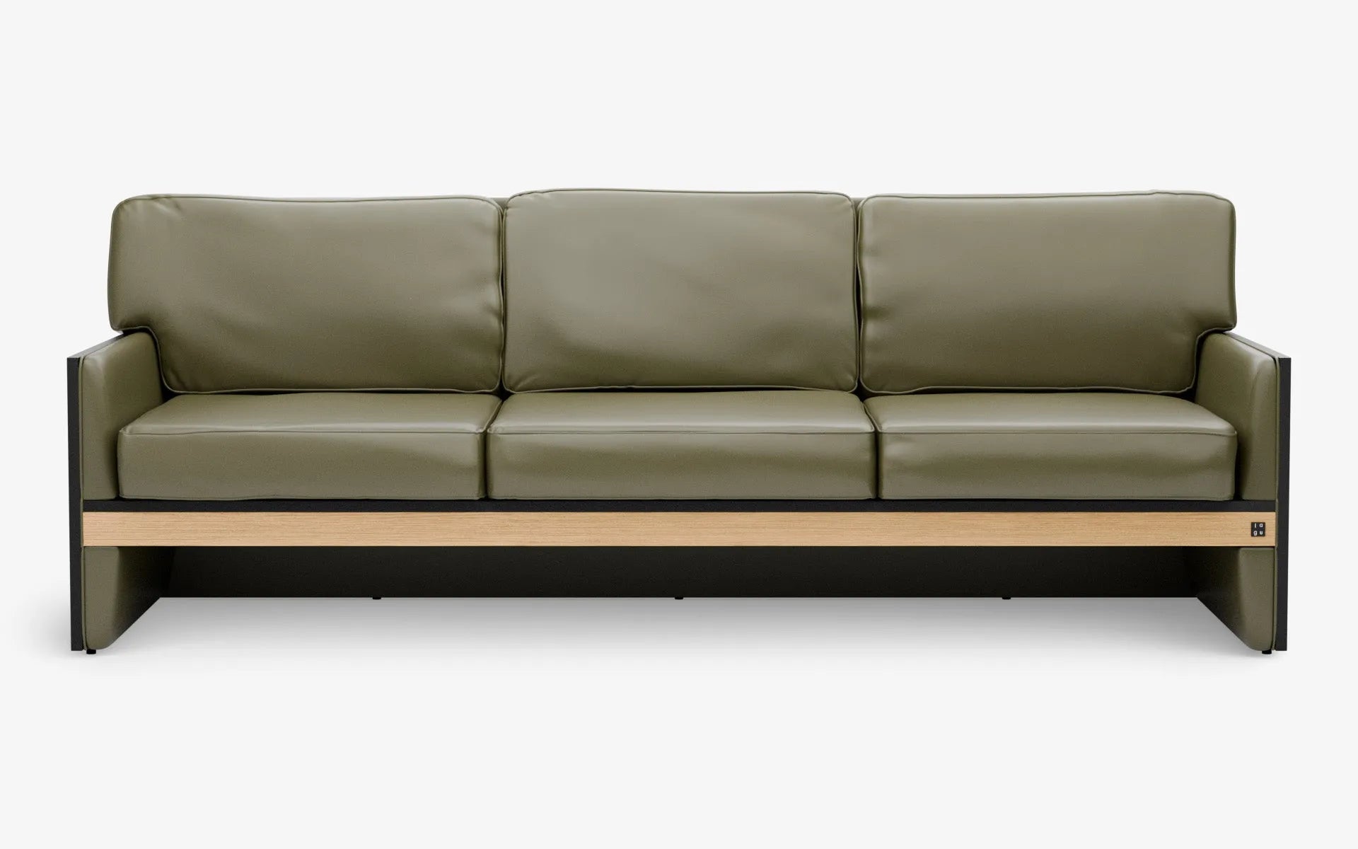 FAMED Üçlü Kanepe Yeşil Suni Deri Gofrato Siyah Açık Meşe Kaplama | lagu