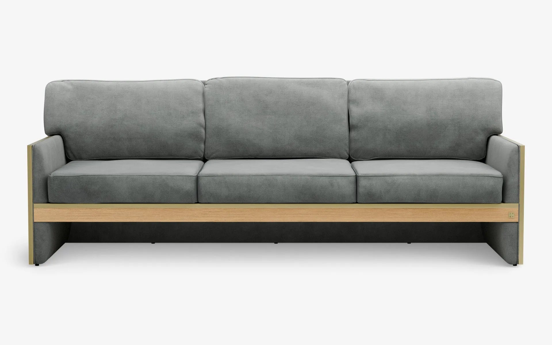 FAMED Üçlü Kanepe Gri Kadife Pirinç Kaplama Açık Meşe Kaplama | lagu