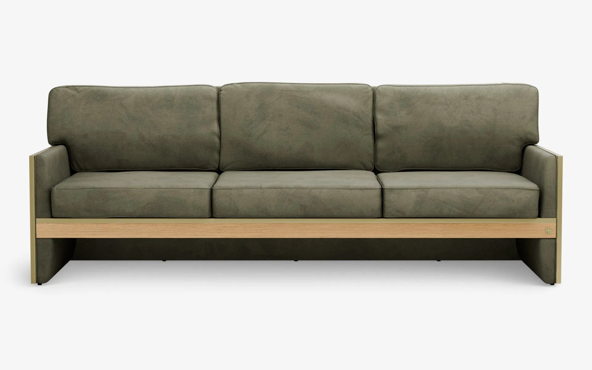 FAMED Üçlü Kanepe Yeşil Kadife Pirinç Kaplama Açık Meşe Kaplama | lagu