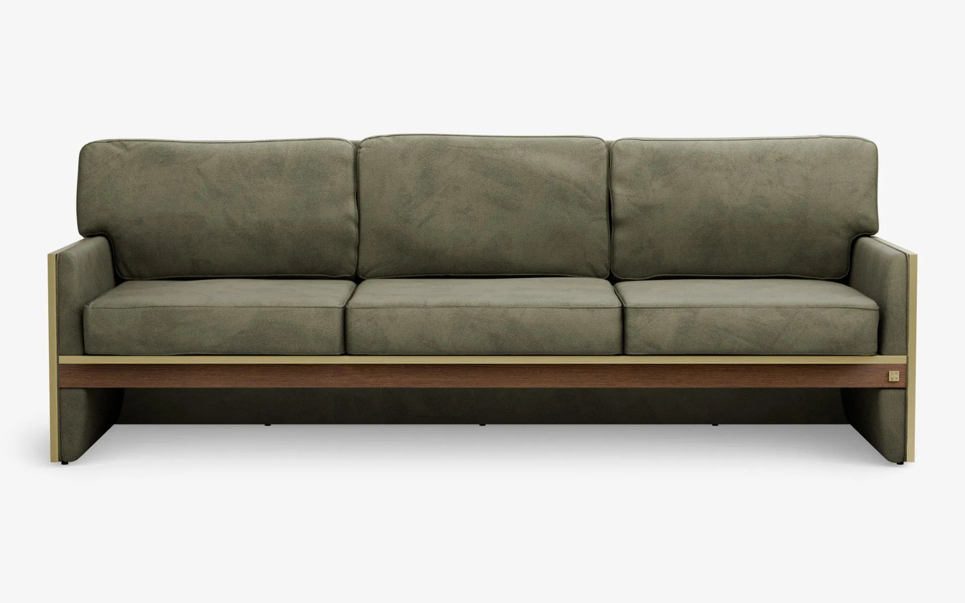 FAMED Üçlü Kanepe Yeşil Kadife Pirinç Kaplama Koyu Meşe Kaplama | lagu