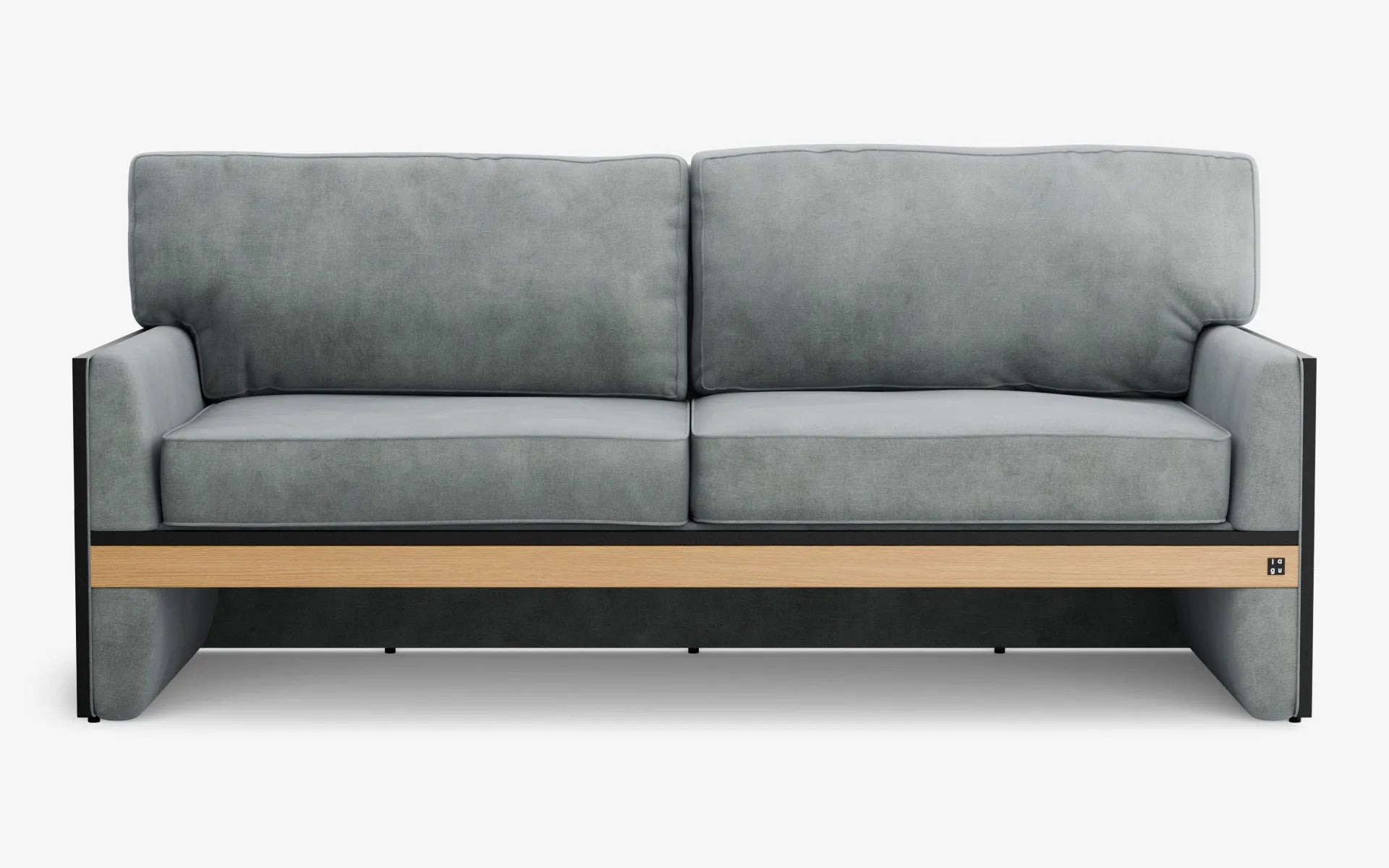 FAMED İkili Kanepe Gri Kadife Gofrato Siyah Açık Meşe Kaplama | lagu