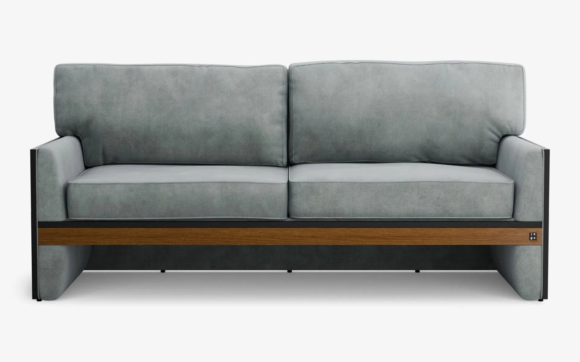 FAMED İkili Kanepe Gri Kadife Gofrato Siyah Koyu Meşe Kaplama | lagu