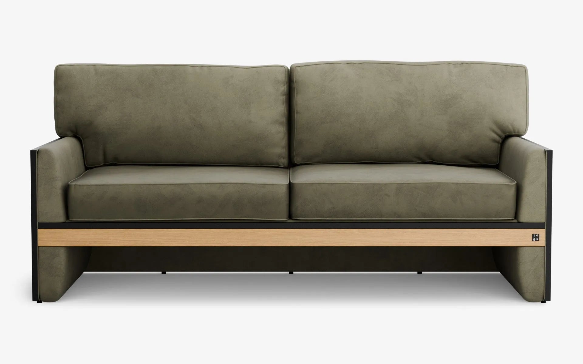 FAMED İkili Kanepe Yeşil Kadife Gofrato Siyah Açık Meşe Kaplama | lagu