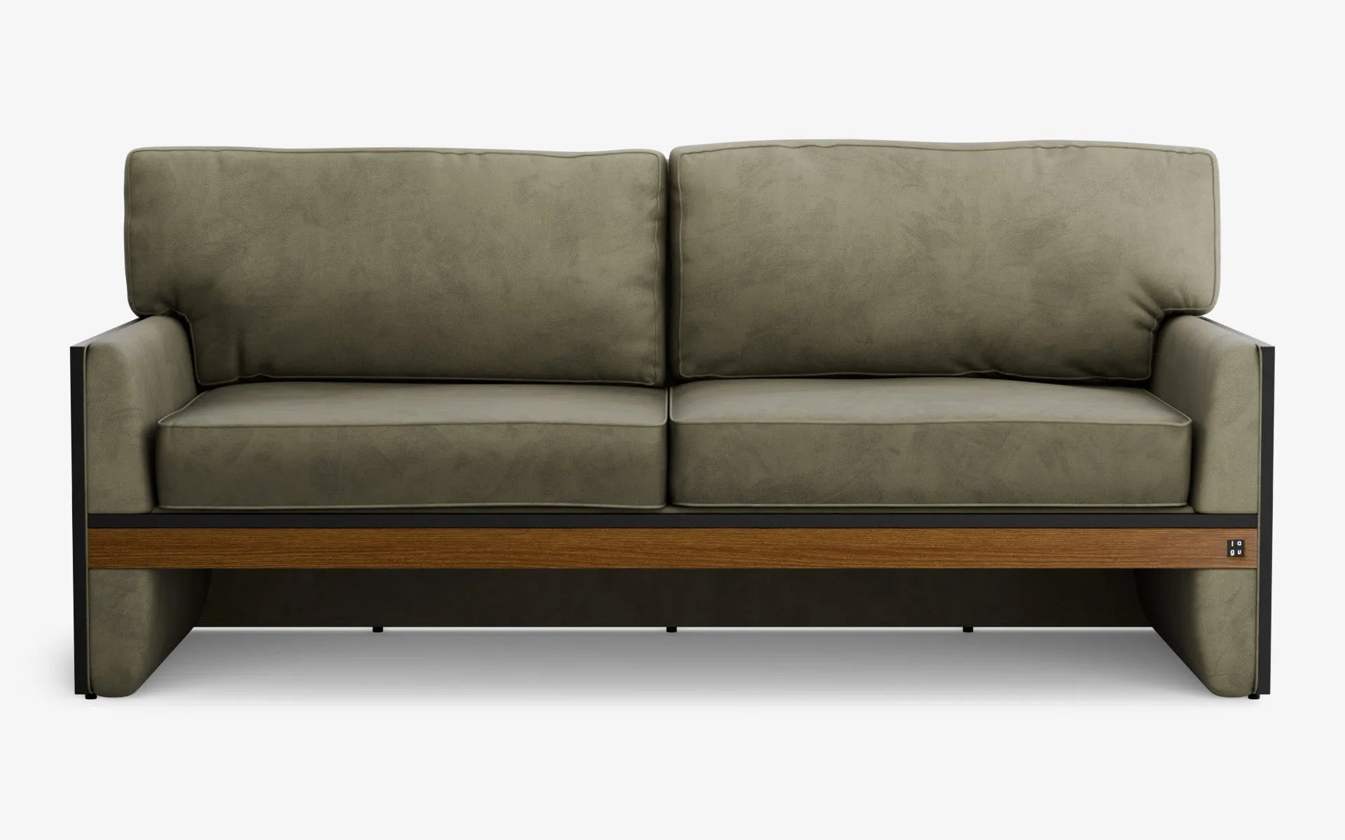 FAMED İkili Kanepe Yeşil Kadife Gofrato Siyah Koyu Meşe Kaplama | lagu