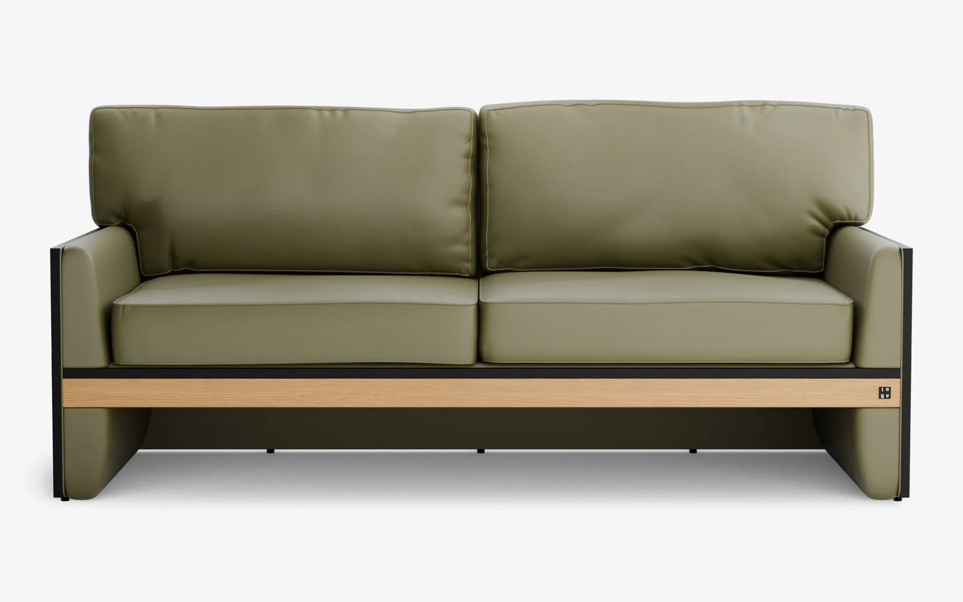 FAMED İkili Kanepe Yeşil Suni Deri Gofrato Siyah Açık Meşe Kaplama | lagu