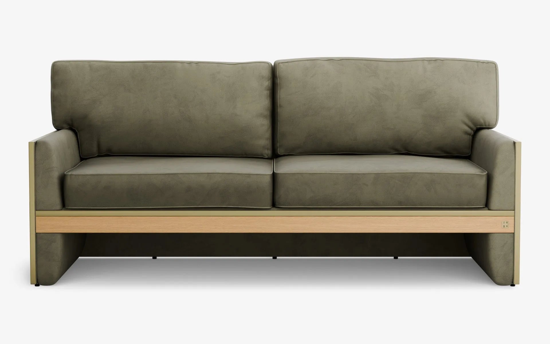 FAMED İkili Kanepe Yeşil Kadife Pirinç Kaplama Açık Meşe Kaplama | lagu