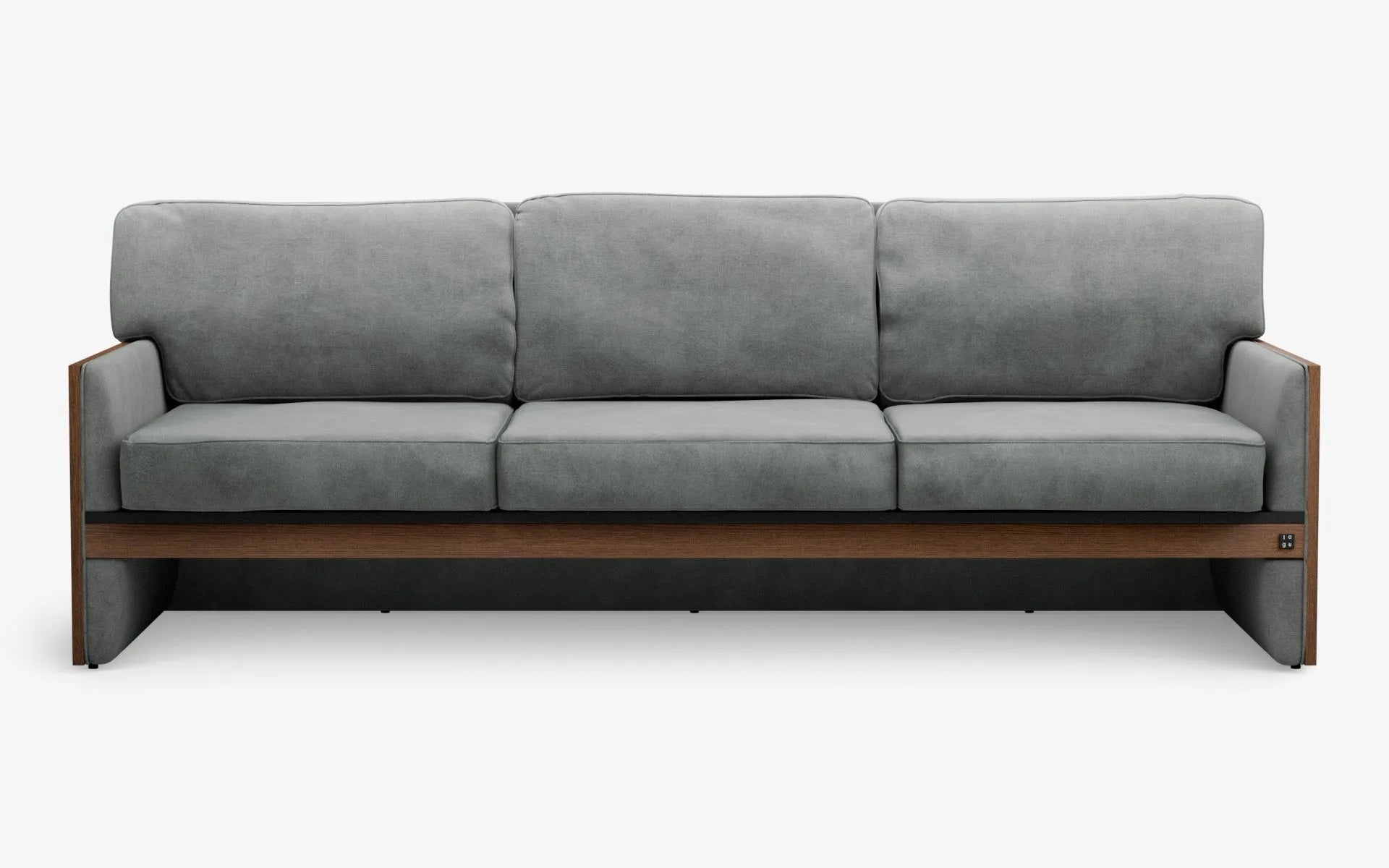 FAMED Üçlü Kanepe Ahşap Kolçak Gri Kadife Gofrato Siyah Koyu Meşe Kaplama | lagu