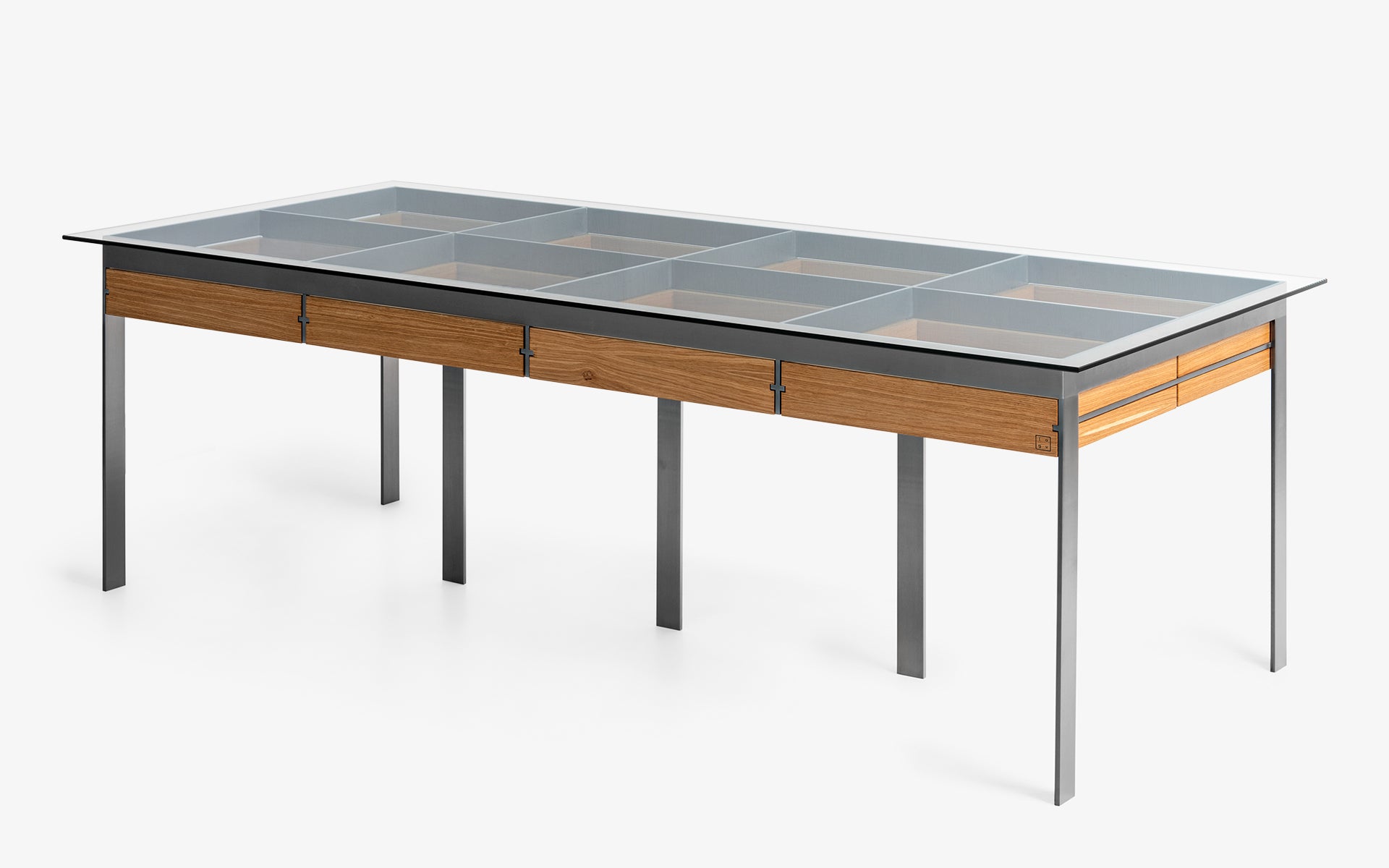Buredo Glass-Top Drawer Showcase Table