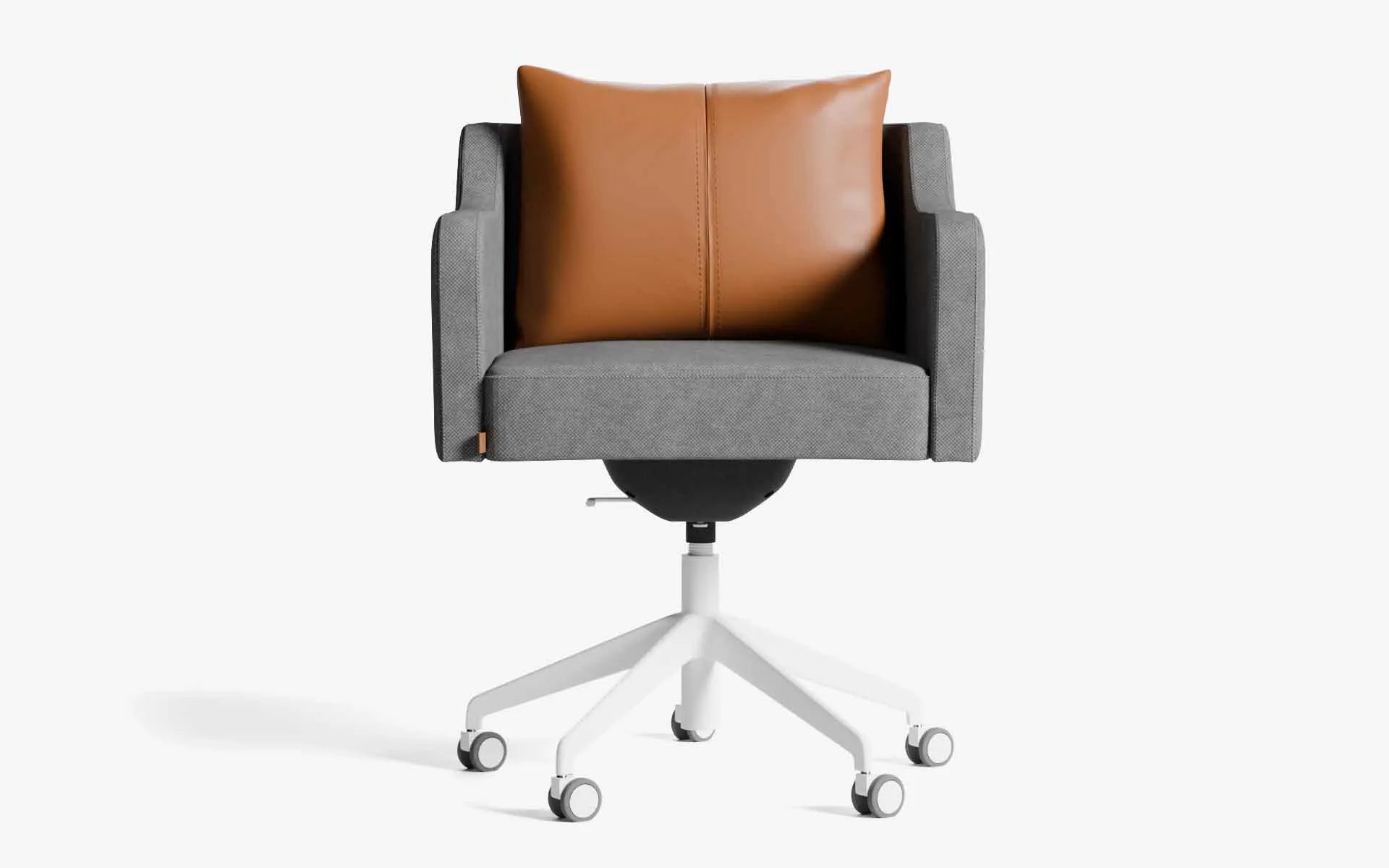 PAPILLONNE Ofis Sandalyesi Tekerlekli Açık Gri Keten Dokulu Beyaz Kahverengi Suni Deri | lagu