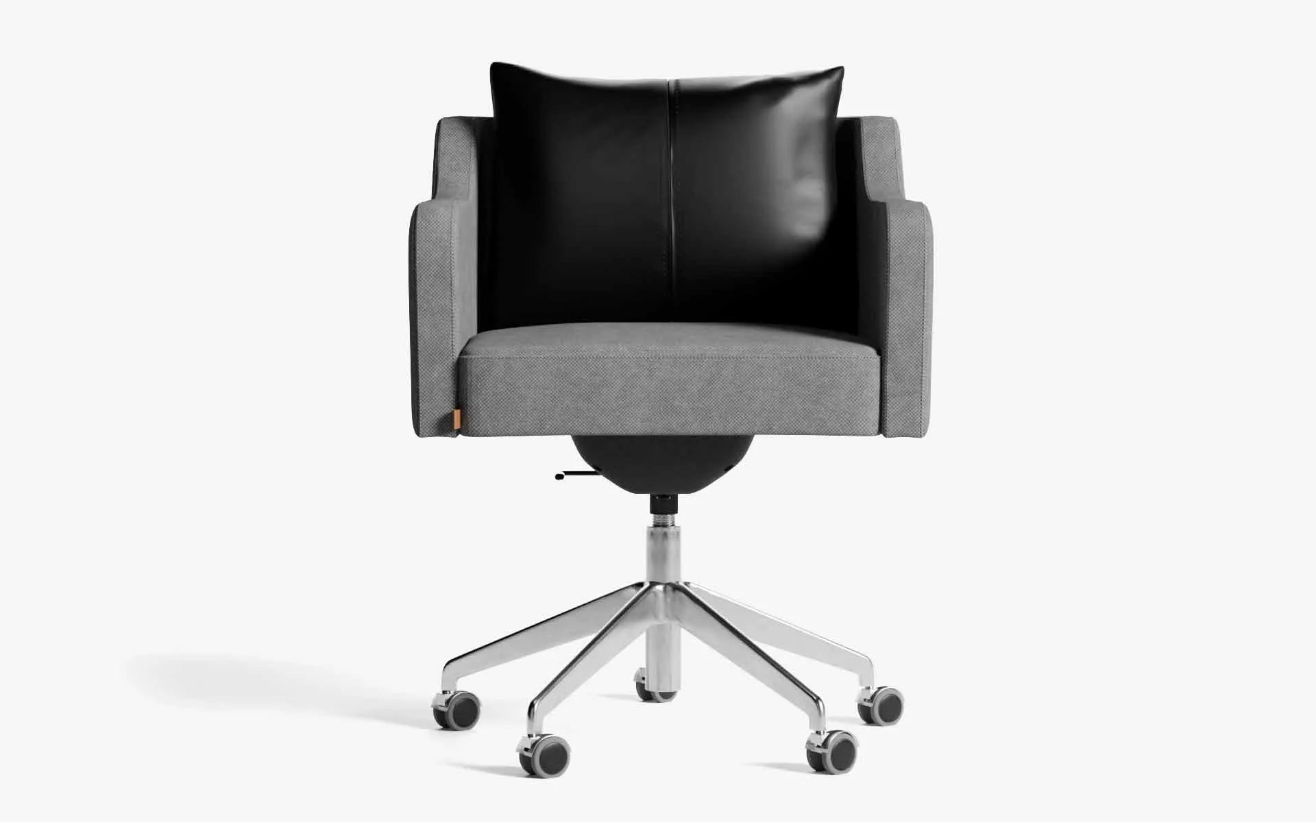 PAPILLONNE Ofis Sandalyesi Tekerlekli Açık Gri Keten Dokulu Krom Siyah Suni Deri | lagu