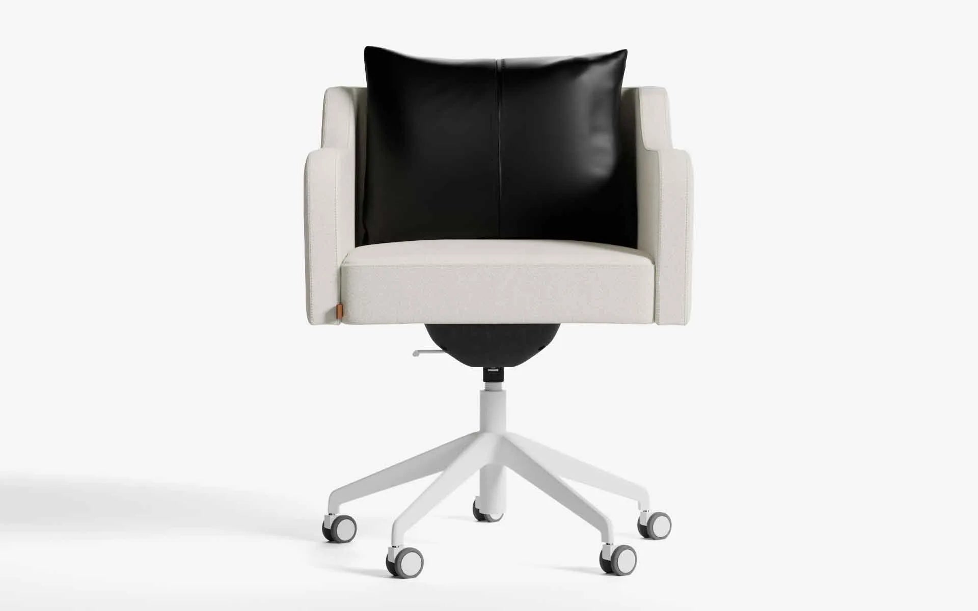 PAPILLONNE Ofis Sandalyesi Tekerlekli Bej Buklet Beyaz Siyah Suni Deri | lagu