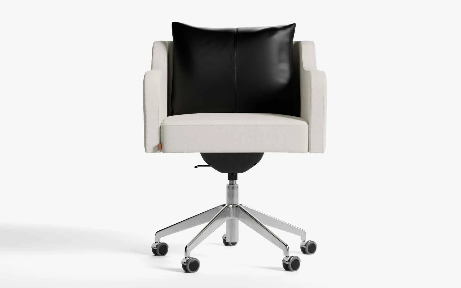 PAPILLONNE Ofis Sandalyesi Tekerlekli Bej Buklet Krom Siyah Suni Deri | lagu