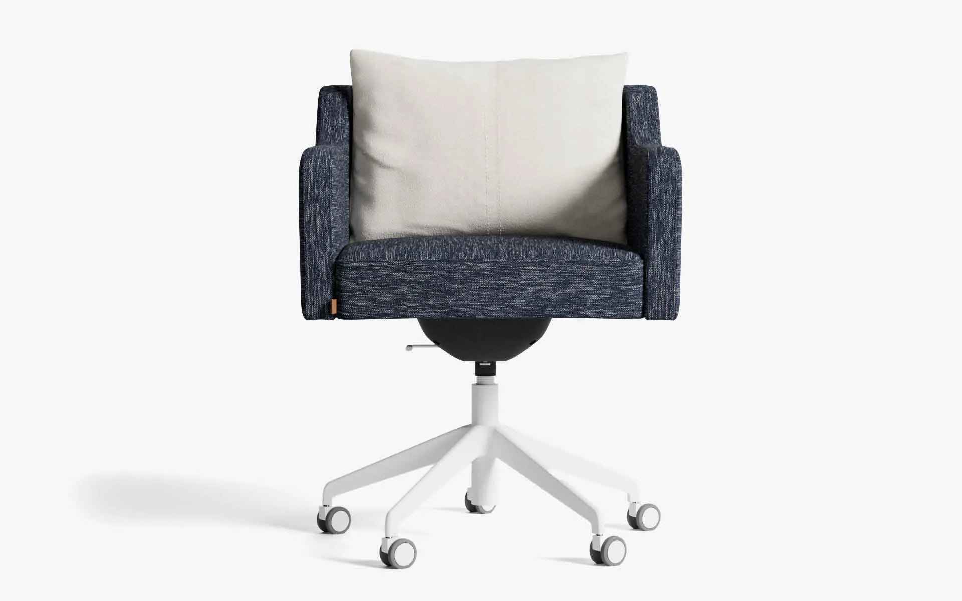 PAPILLONNE Ofis Sandalyesi Tekerlekli Mavi Keten Dokulu Beyaz Bej Buklet | lagu