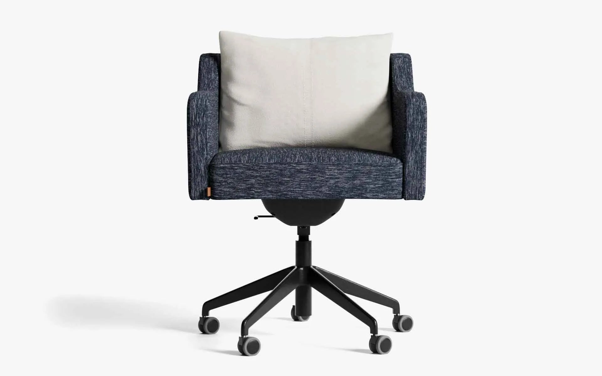 PAPILLONNE Ofis Sandalyesi Tekerlekli Mavi Keten Dokulu Siyah Bej Buklet | lagu