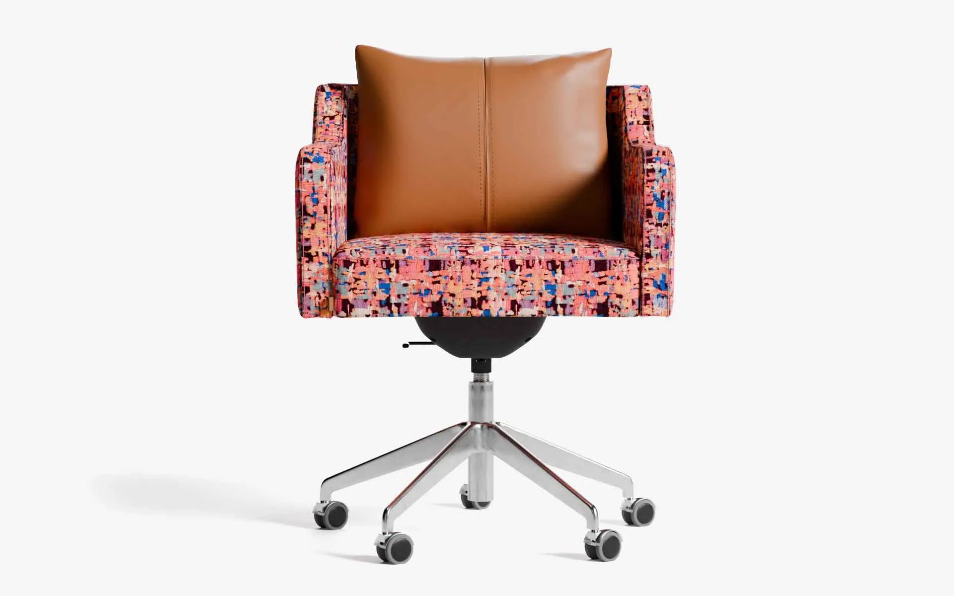 PAPILLONNE Ofis Sandalyesi Tekerlekli Pembe Kenzo Krom Kahverengi Suni Deri | lagu