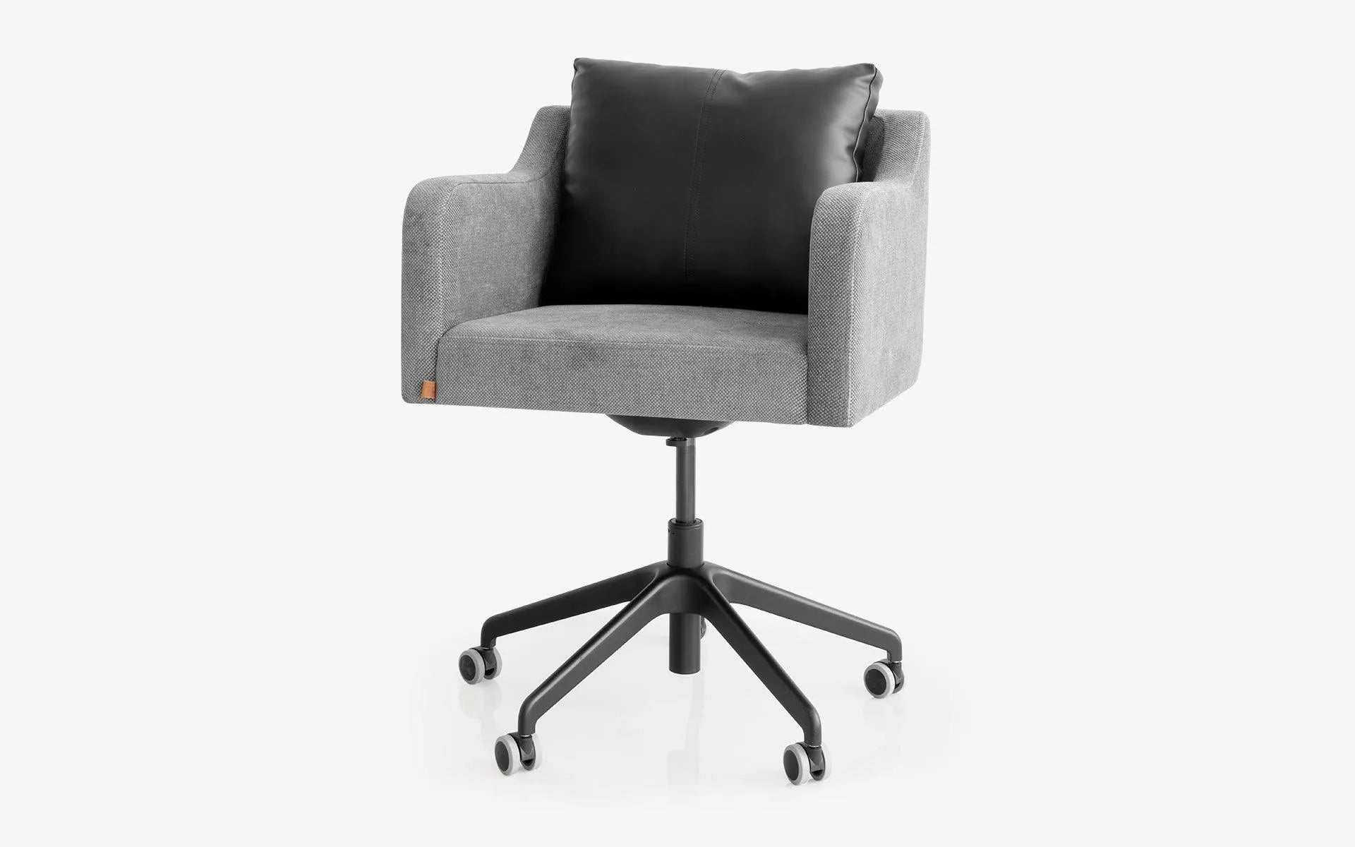 PAPILLONNE Ofis Sandalyesi Tekerlekli Açık Gri Keten Dokulu Siyah Siyah Suni Deri | lagu