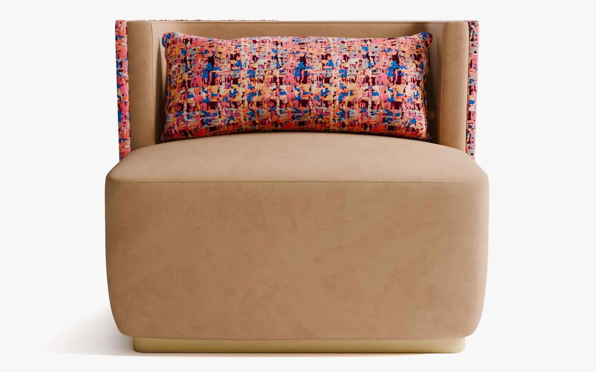 PAPILLONNE Tekli Koltuk / Berjer Turuncu Kadife Pembe Kenzo Pirinç Kaplama | lagu