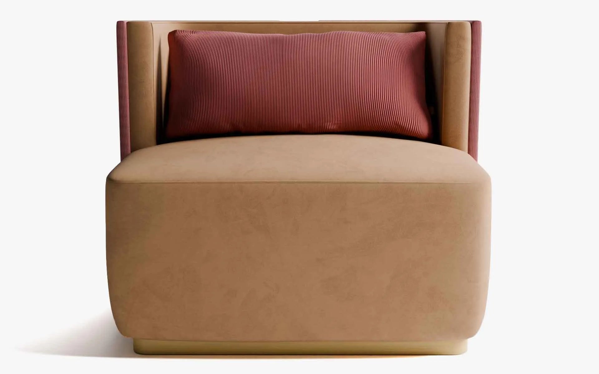 PAPILLONNE Tekli Koltuk / Berjer Turuncu Kadife Pembe Fitilli Pirinç Kaplama | lagu