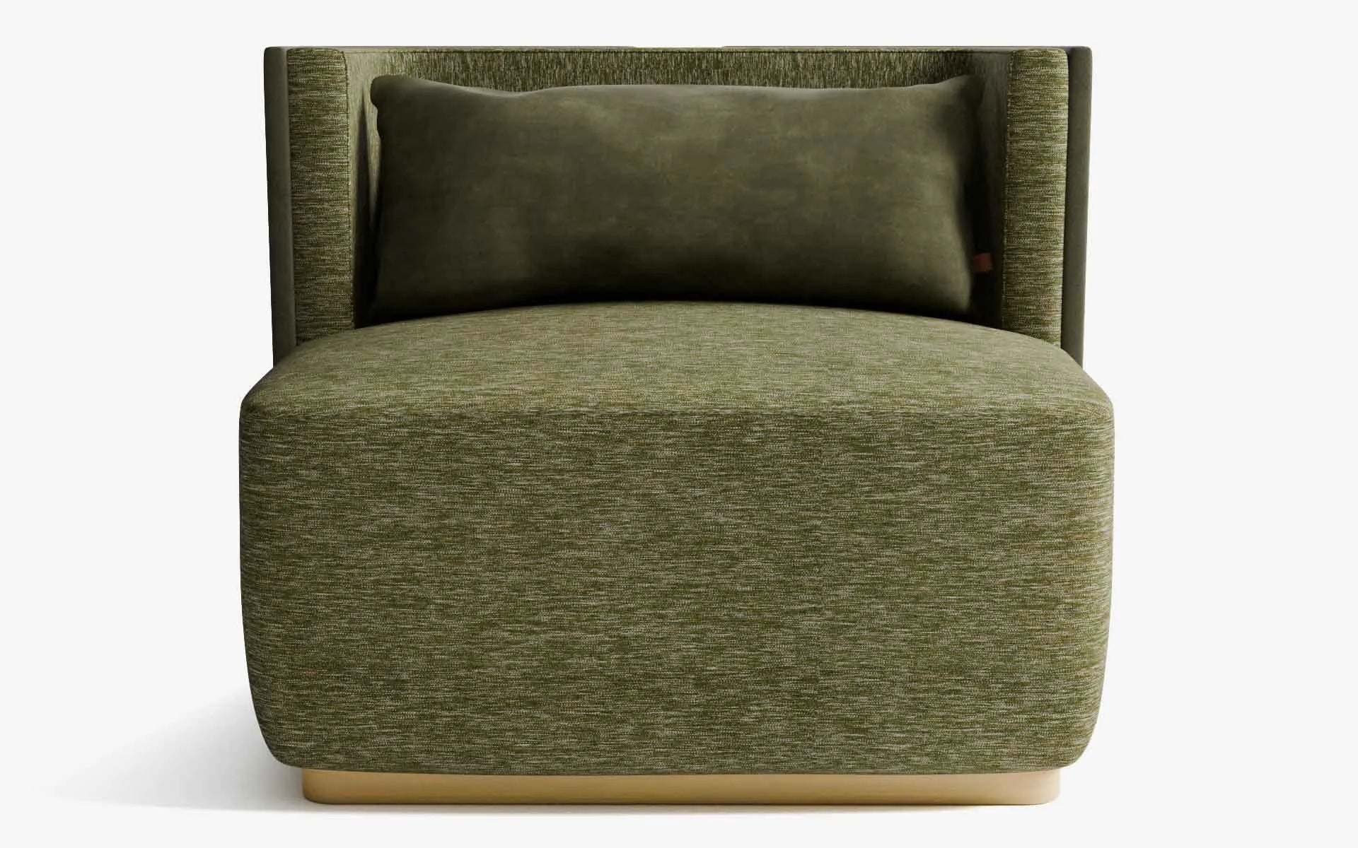 PAPILLONNE Tekli Koltuk / Berjer Yeşil Keten Dokulu Yeşil Kadife Pirinç Kaplama | lagu